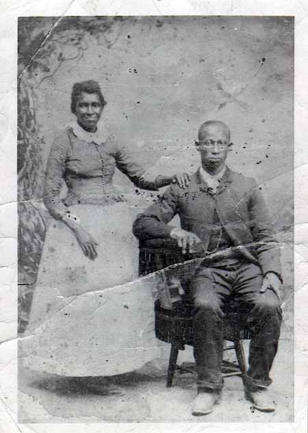 Image of a man and woman identified as the Freedpeople of Randolph plantation