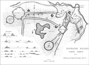 Squier and Davis 1848 map showing the full extent of the Newark Earthwork complex.