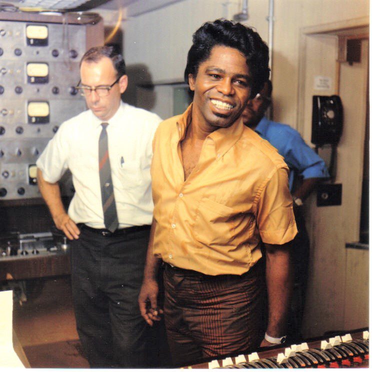 James Brown in the King Records studio, c. late 1960s, with recording engineer Ron Lenhoff