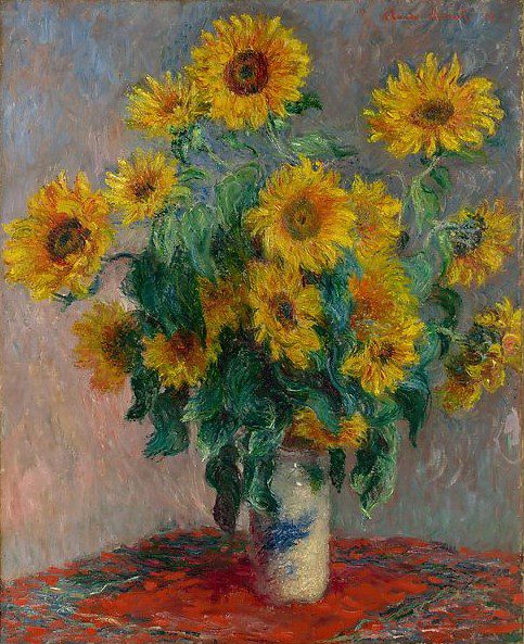 Claude Monet's painting of sunflowers in a vase