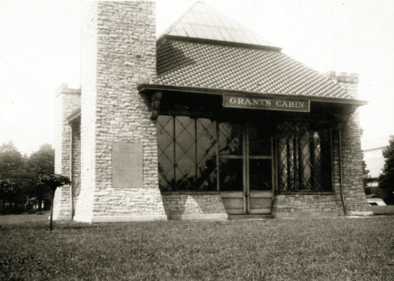 A view of the cottage that housed the small cabin where Ulysses S. Grant was born in Point Pleasant, Ohio. The exterior cottage protected the cabin while it was on display at the Ohio State Fairgrounds in Columbus, Ohio.