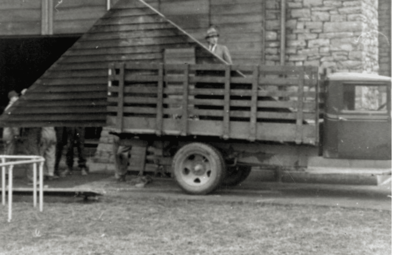 Moving Grant's Cabin, Ohio State Fairgrounds, Columbus, Ohio, February 1939