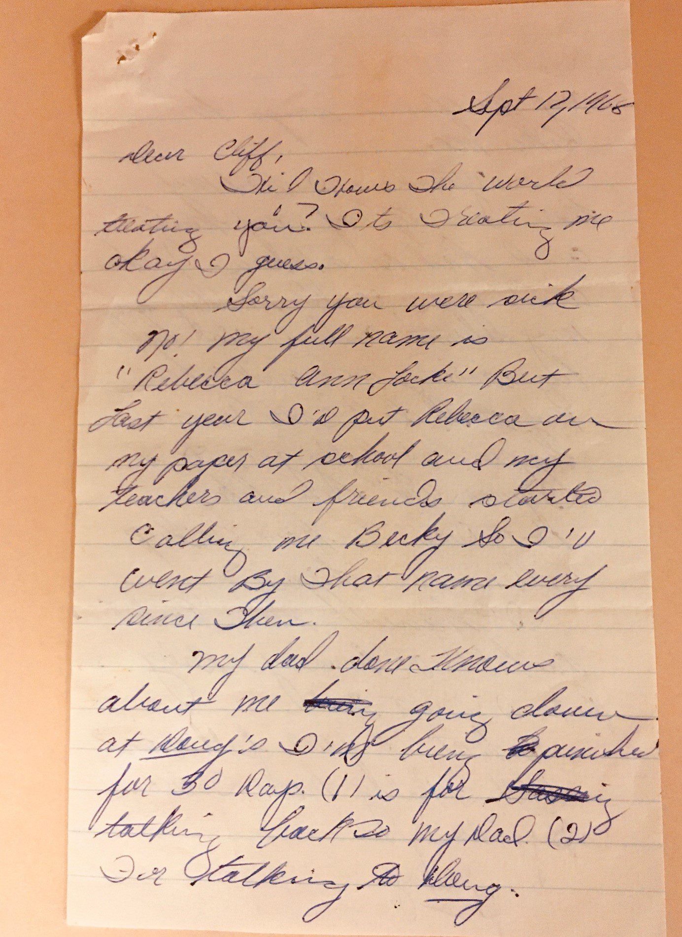 Letter written to Cliff Spires from Becky in Dayton, Ohio