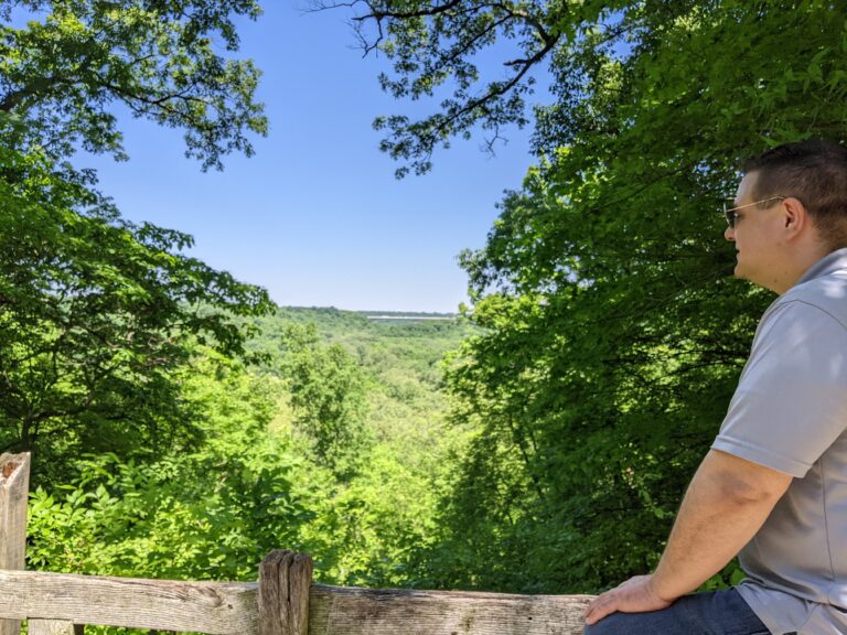 Site Manager Bill Kennedy shows off the view from the North Overlook.