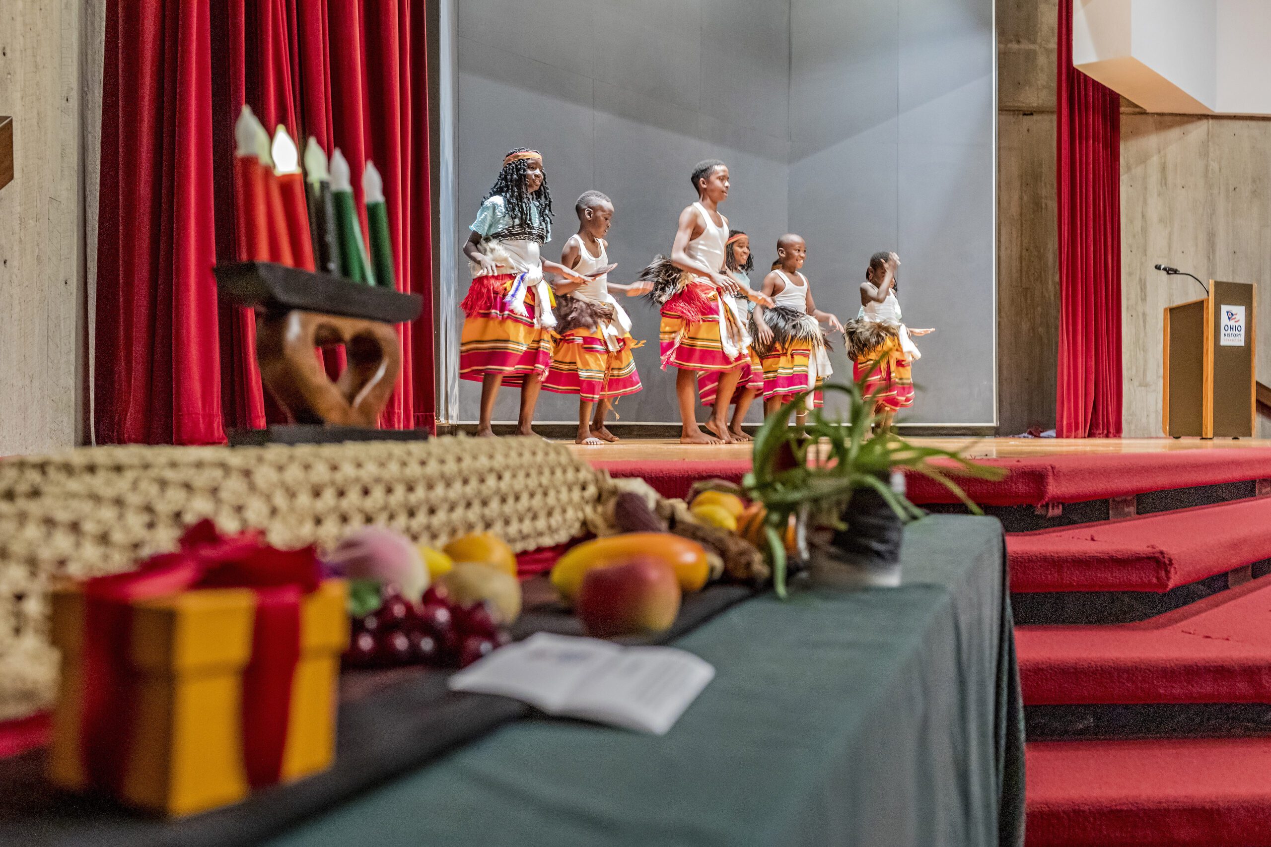 Image of dancers performing at the Kwanzaa event at the Ohio History Center.