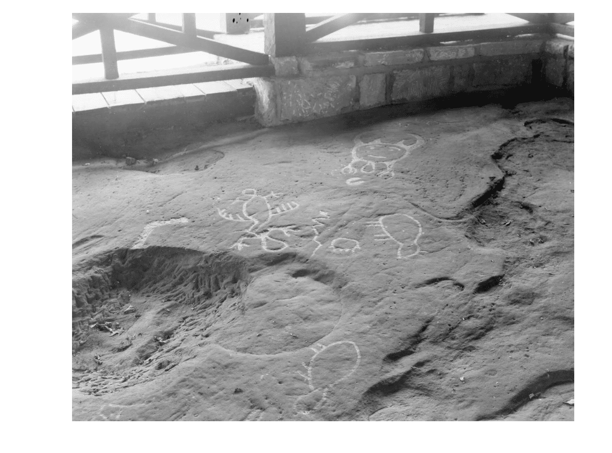 Sandstone petroglyphs at Leo Petroglyph State Memorial park, attributed to the Fort Ancient Indians, 900 AD-1500 AD