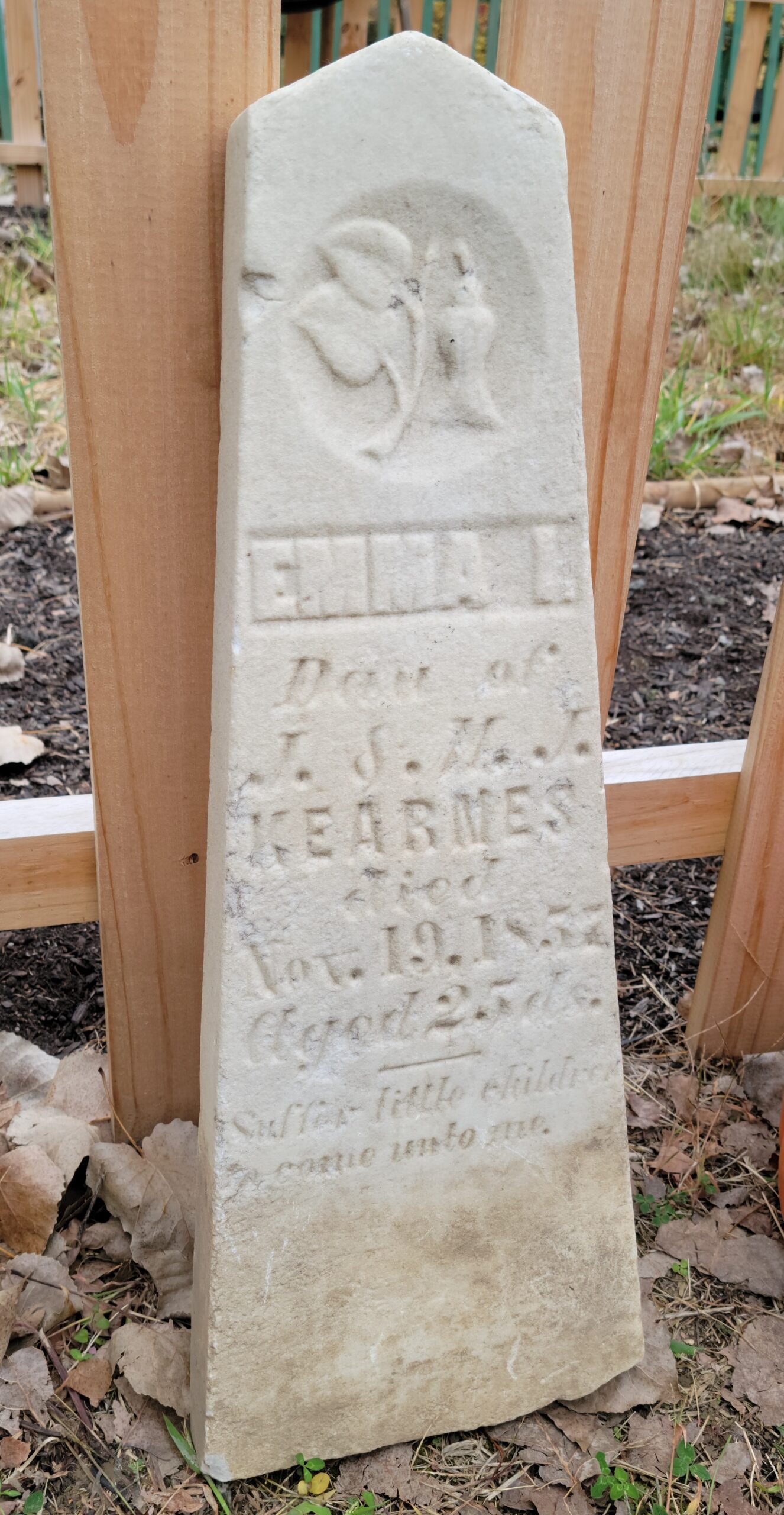 Emma Kearnes (1857) gravestone, currently in possession of the Ohio History Connection