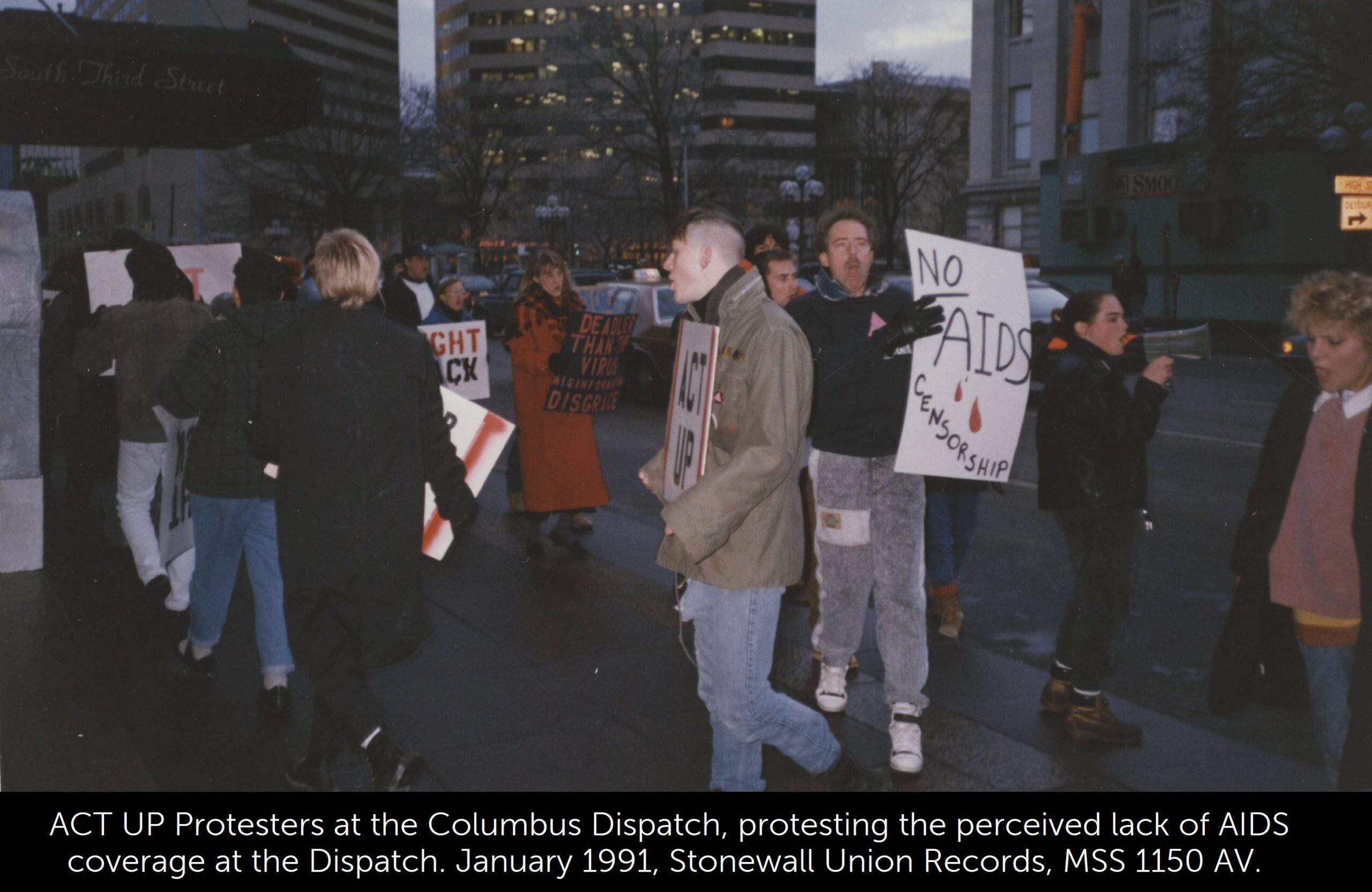 A photo of ACT UP protesters at The Columbus Dispatch in January 1991