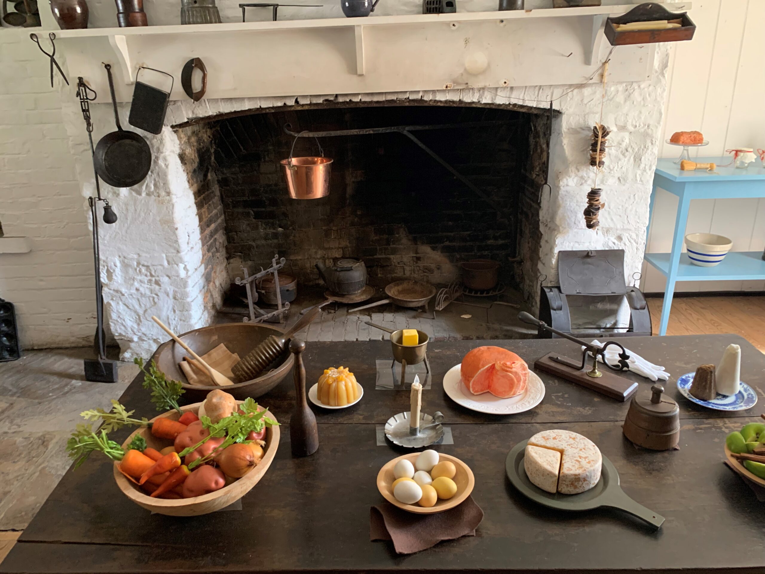 Adena Mansion Kitchen with table and fireplace