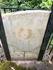 2023 Photograph of Mary Angle's gravestone showing the horseshoe grave mark. Taken by Marie Swartz during a field visit to Otterbein Cemetery.