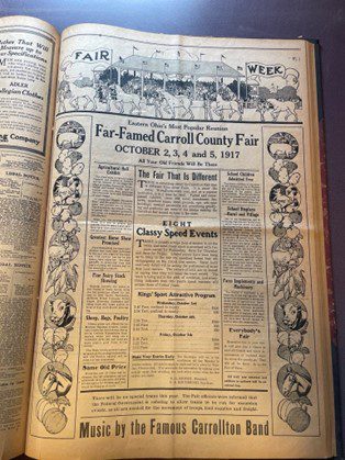 Image of an old page titled Far-Famed Carroll County Fair. October 2, 3, 4 and 5, 1917