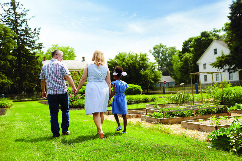 Image of family in Zoar Village gardens