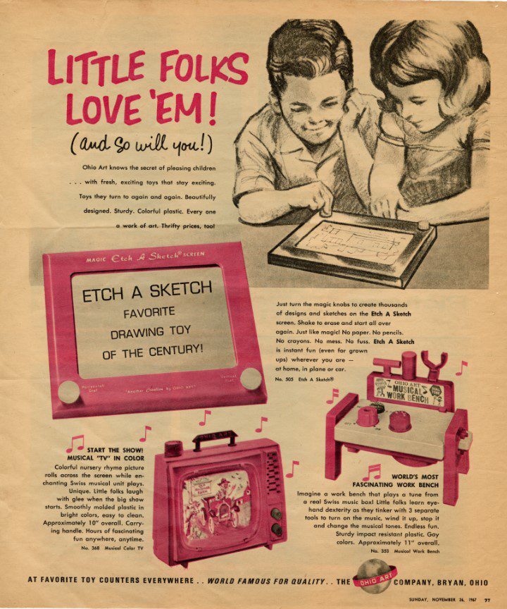 Advertisement for the Ohio Art Company, clipped from the Saturday Evening Post, November 26, 1967.