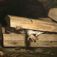Old painting depicting the Victorian-era fear of being buried alive