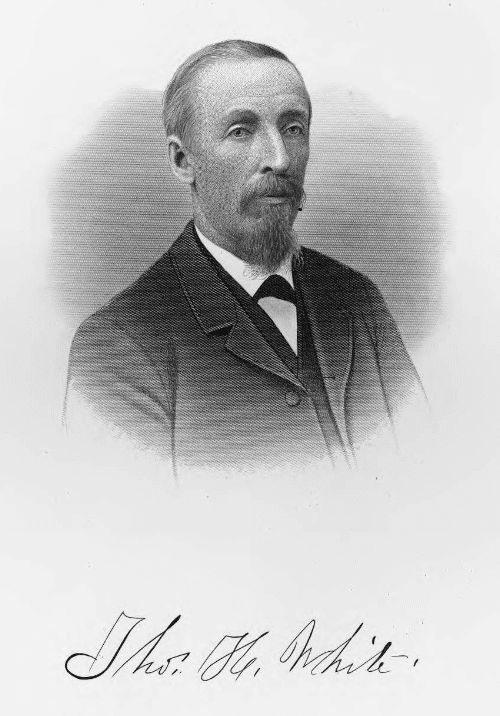 Black and white engraved portrait of Thomas H. White