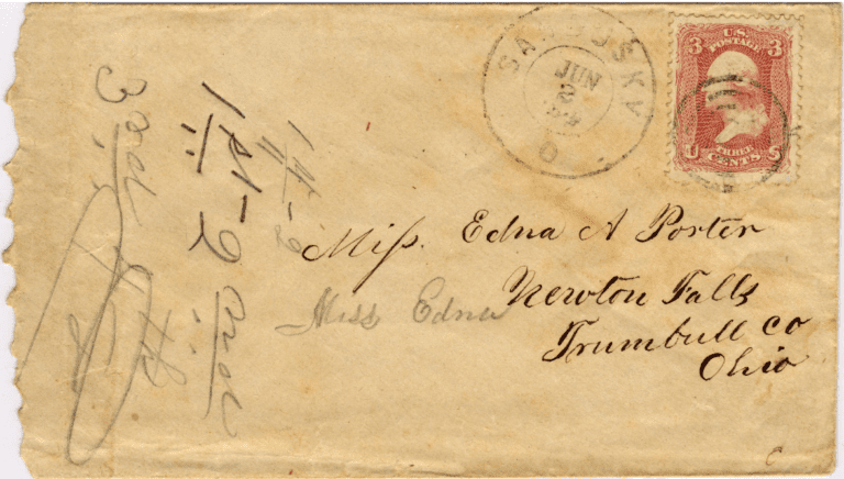 Image of the envelope containing Colwell Porter's letter to his sister Edna dated June 1, 1864
