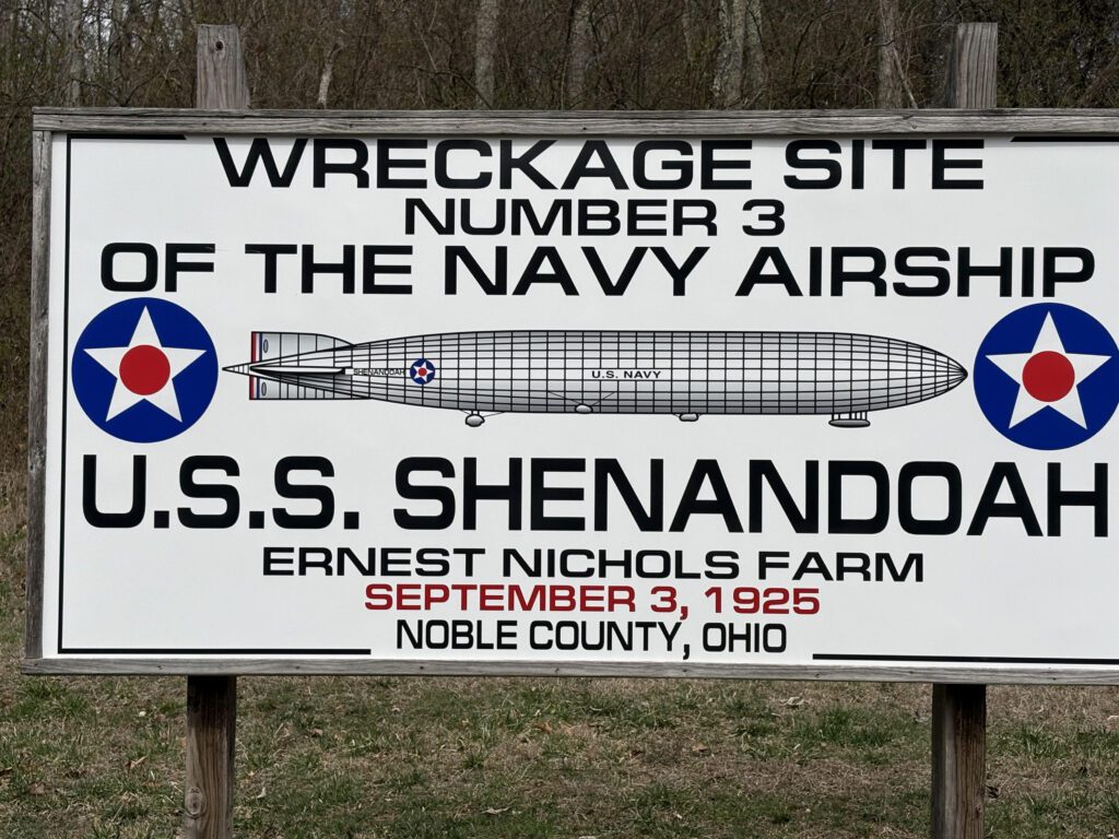 Sign marking the wreckage site in Noble County, Ohio.