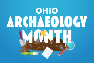 Graphic of archaeology dig supplies with text reading: "Ohio Archaeology Month".