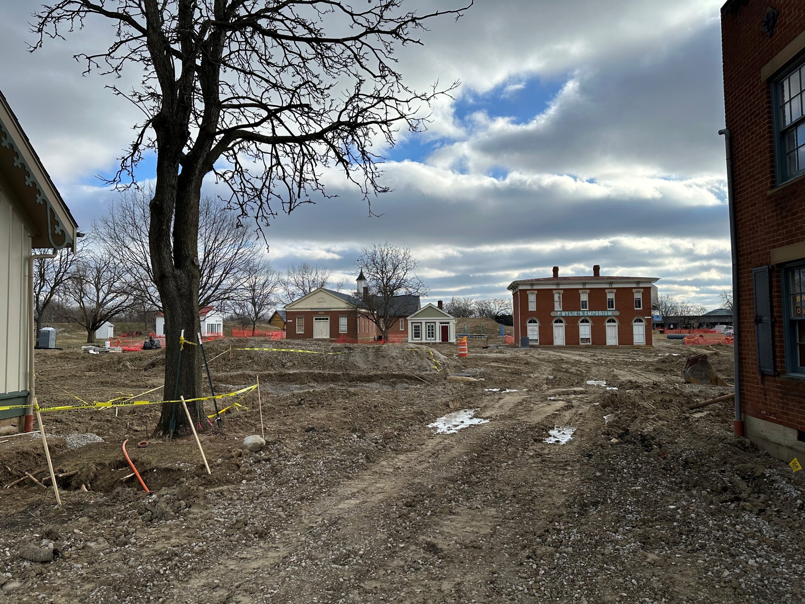 Utility work is continuing in Ohio Village as the ground is dug up and worked on.