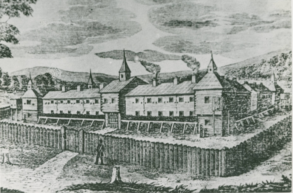 Black and white illustration of Campus Martius in Marietta, Ohio