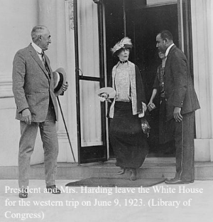 President and Mrs. Harding leave the White House for the western trip on June 9, 1923 (Courtesy of the Library of Congress).