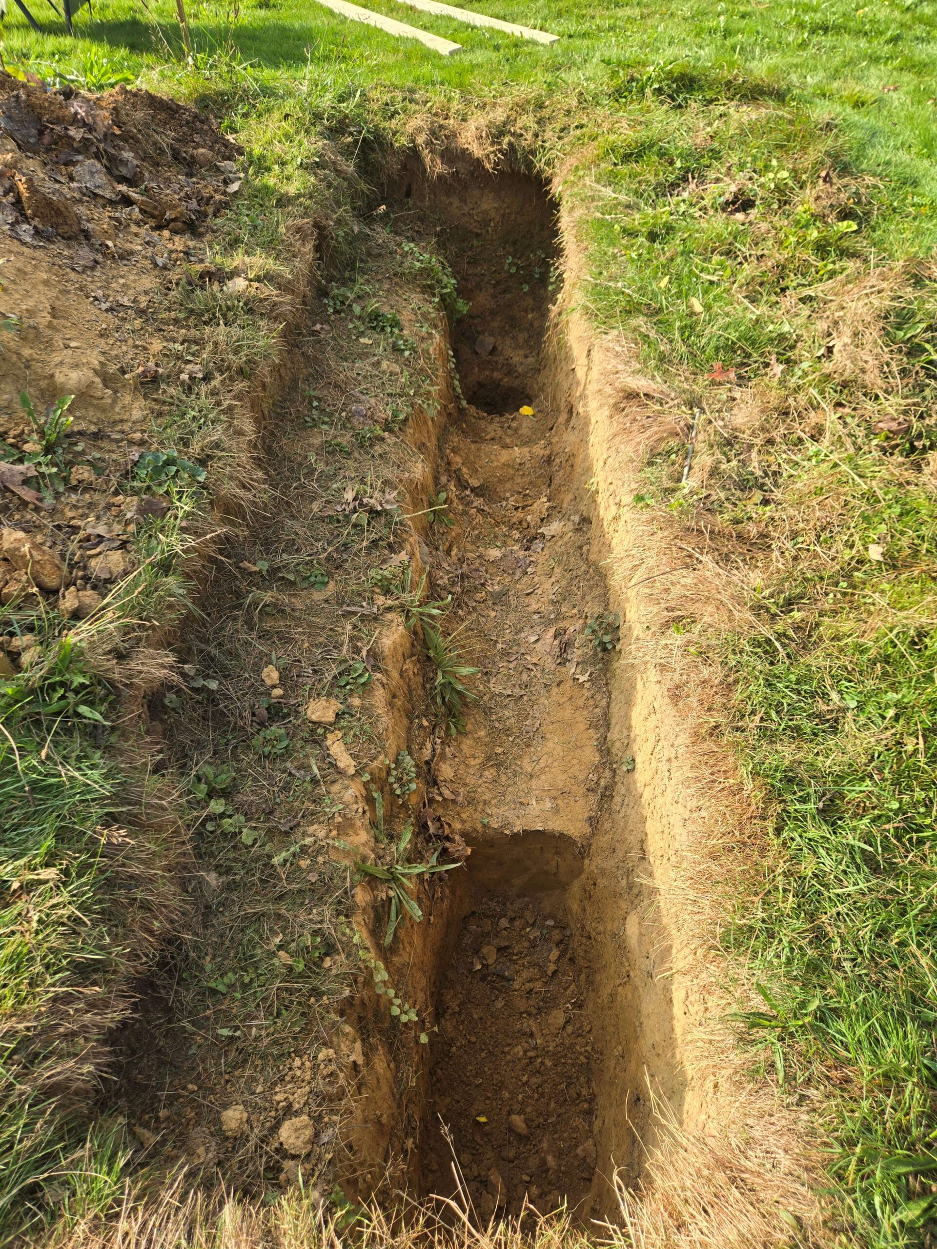 During the Fort Laurens Palisade Wall Reconstruction, archaeologists used this foundation trench to build the wall.