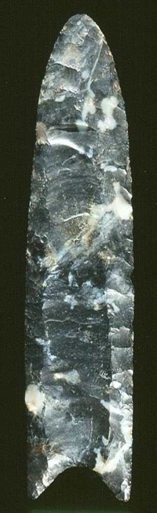Exceptionally fine Clovis point from Fairfield County, Ohio. It is 138 mm long. A851/011