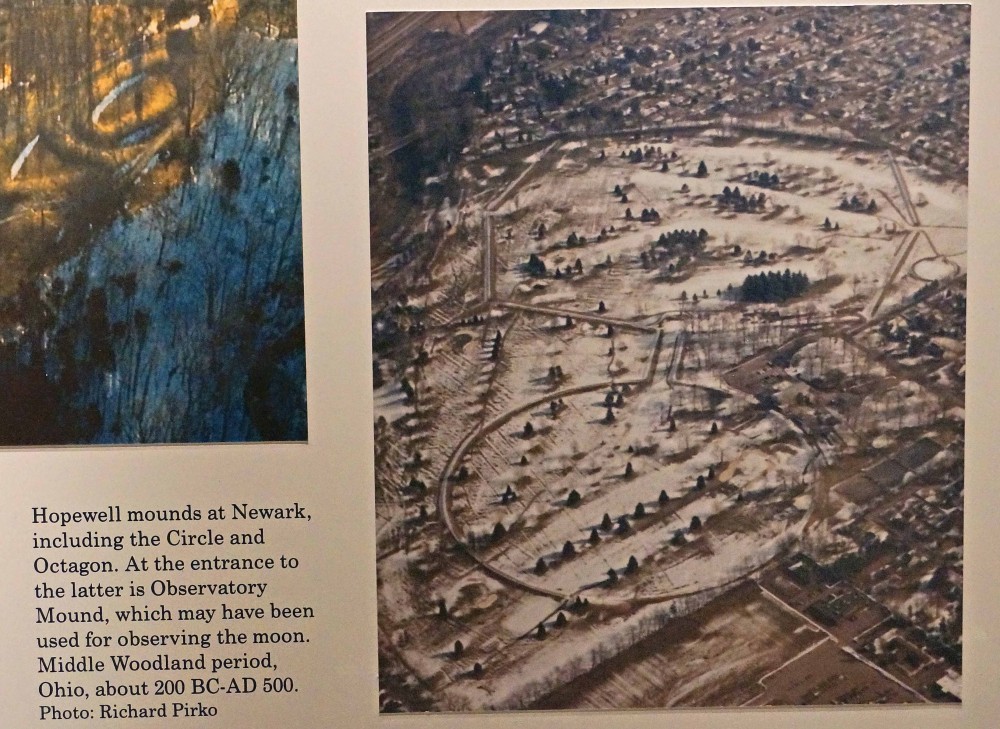 Detail of the panel showing the aerial photograph of the Octagon Earthworks taken by Richard Pirko