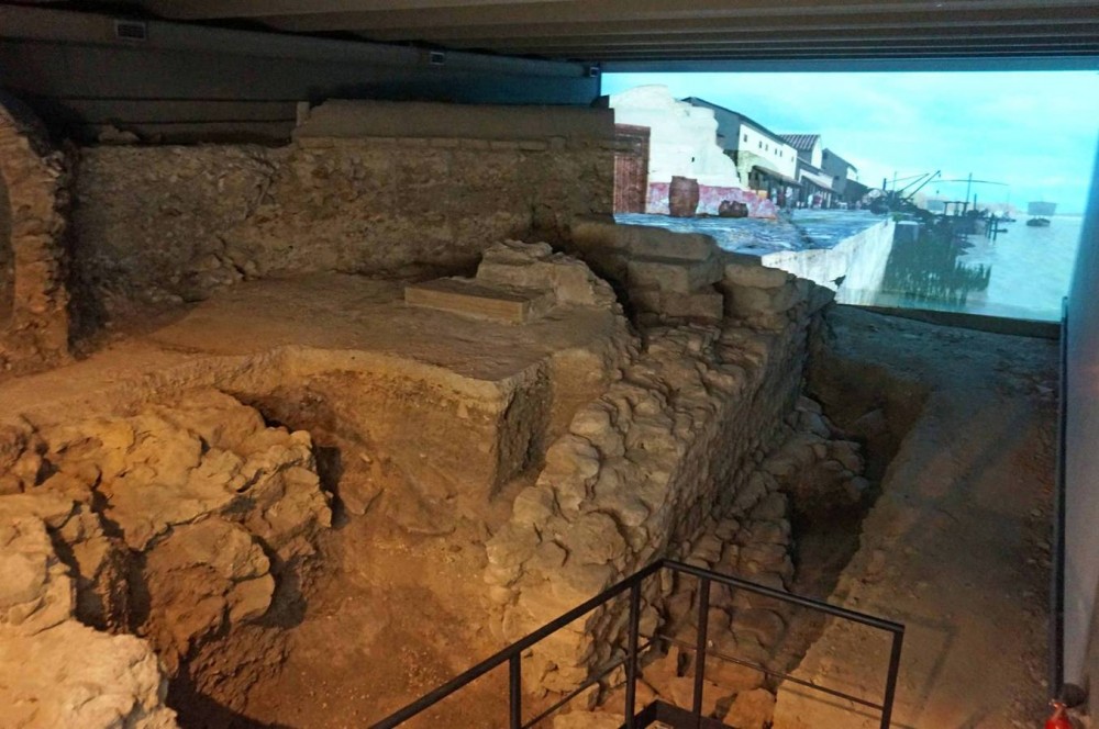 Archaeological Crypt at Notre Dame showing the old Roman wharf