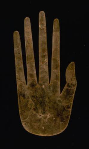 Mica effigy hand from the Hopewell Mound Group (OHS: AL02821)
