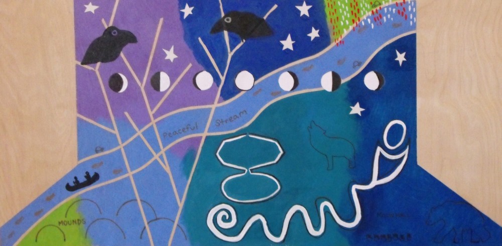 Danielle Poling's design sketch for the Moonwall featuring Newark's Octagon Earthworks, which are aligned to the rising and setting of the Moon.